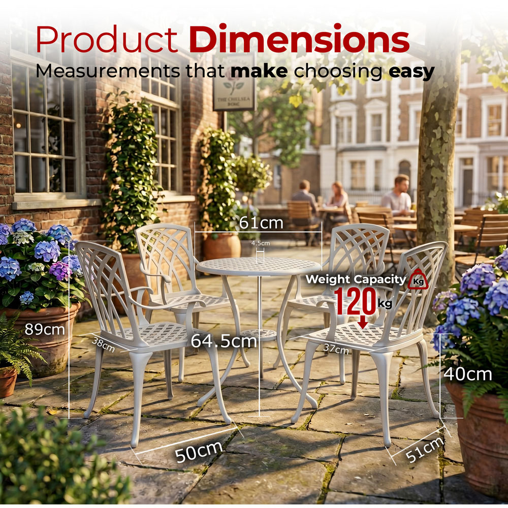 Centurion Oshowa 4 Seater White Cast Aluminium Garden Bistro Set Image 9