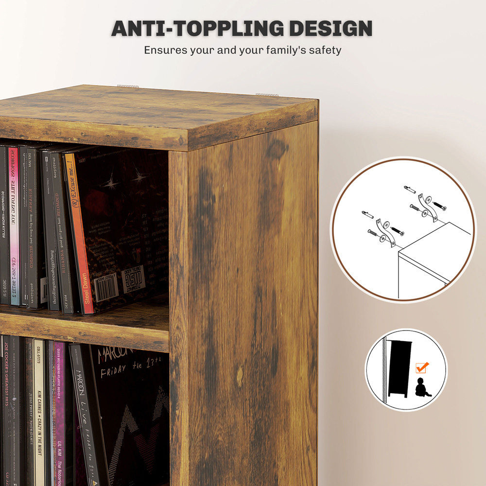 HOMCOM 204 CD Rustic Brown Tall Bookshelf with Cubes Image 6
