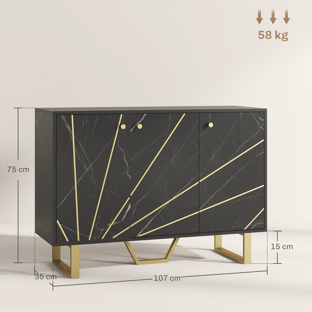 Portland 3 Door Black and Gold Tone Marble Texture Sideboard Image 9