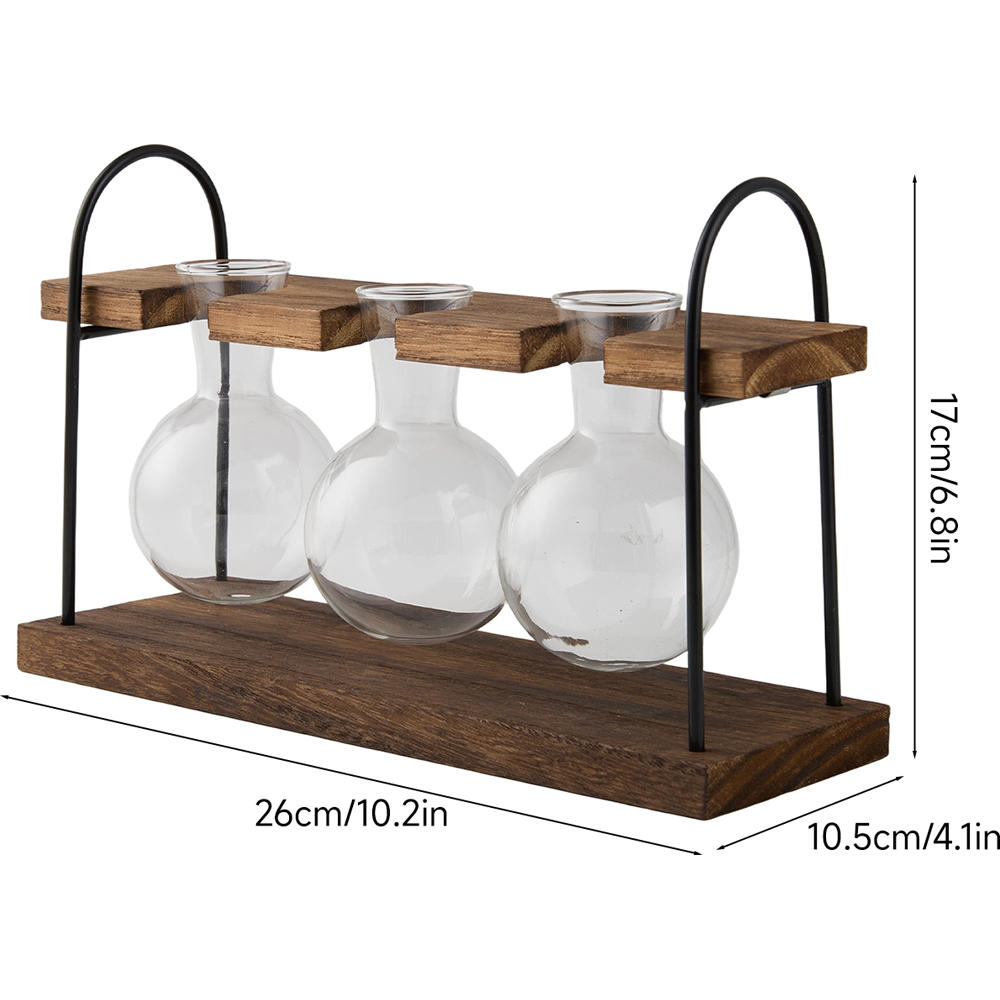 Living and Home 3 Piece Bulb Vase Set with Pine Wood Stand Image 8