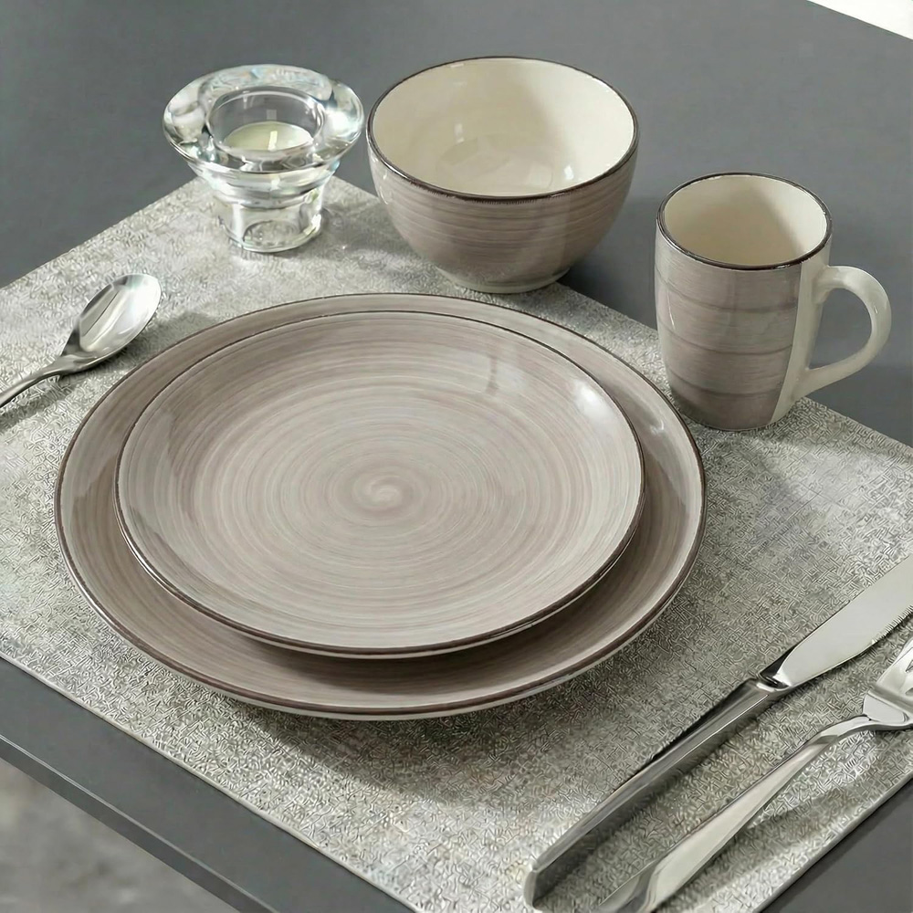 Alivio Spiral Glaze Chocolate Lead-Free Porcelain 16 Piece Dinner Set Image 6