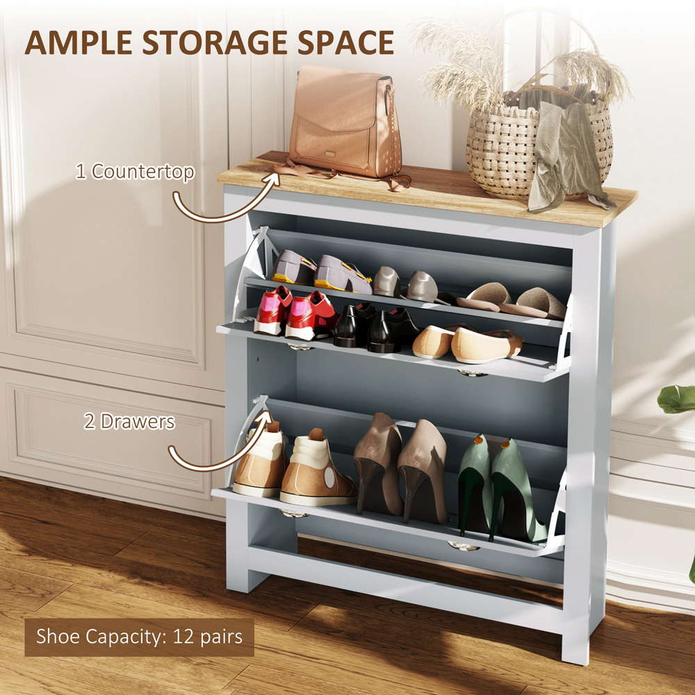HOMCOM 2 Drawer Grey Flip Door Narrow Shoe Cabinet Image 7