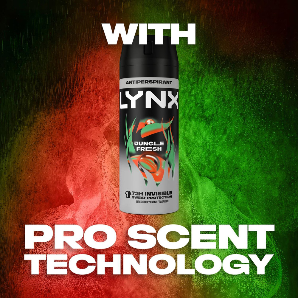 Lynx Jungle Fresh 72H Sweat Protection Anti-Perspirant Deodorant Body Spray 150ml 24 Pack Image 3