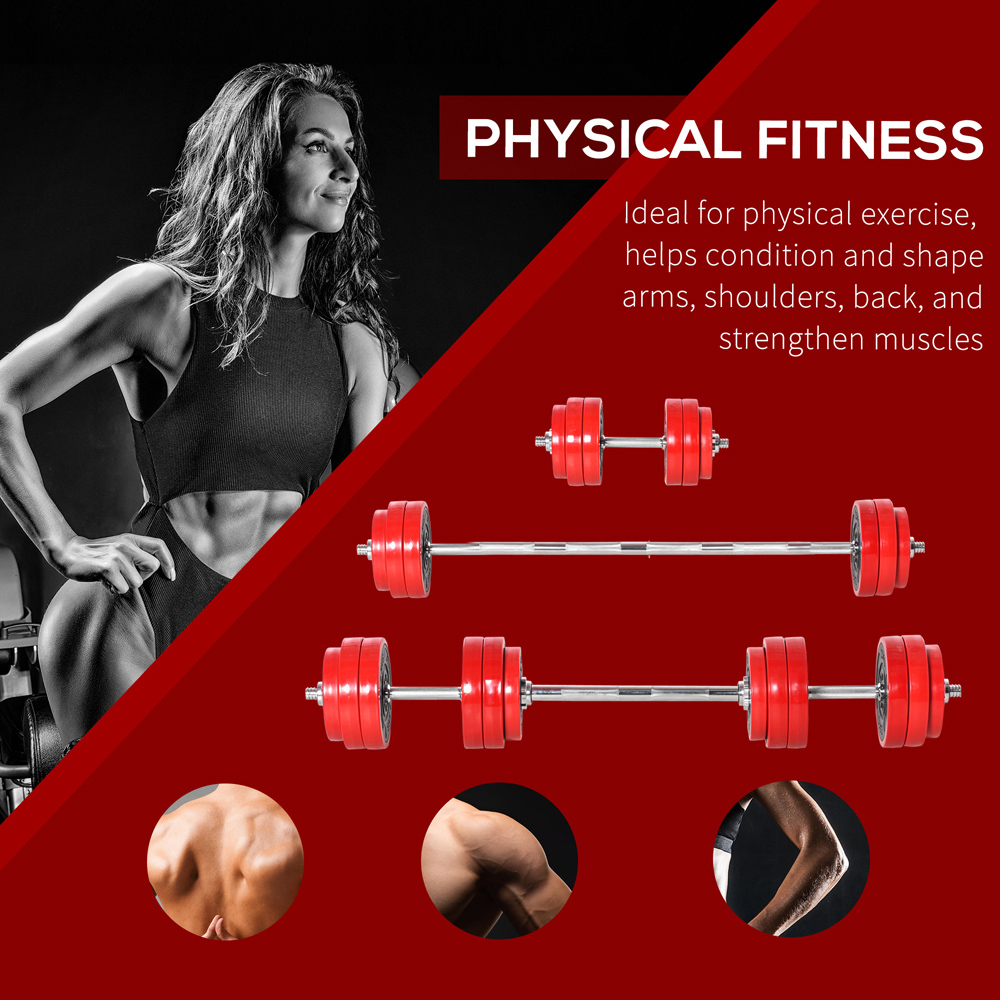HOMCOM 2 in 1 Red Adjustable Dumbbell and Barbell Set 30kg Image 5