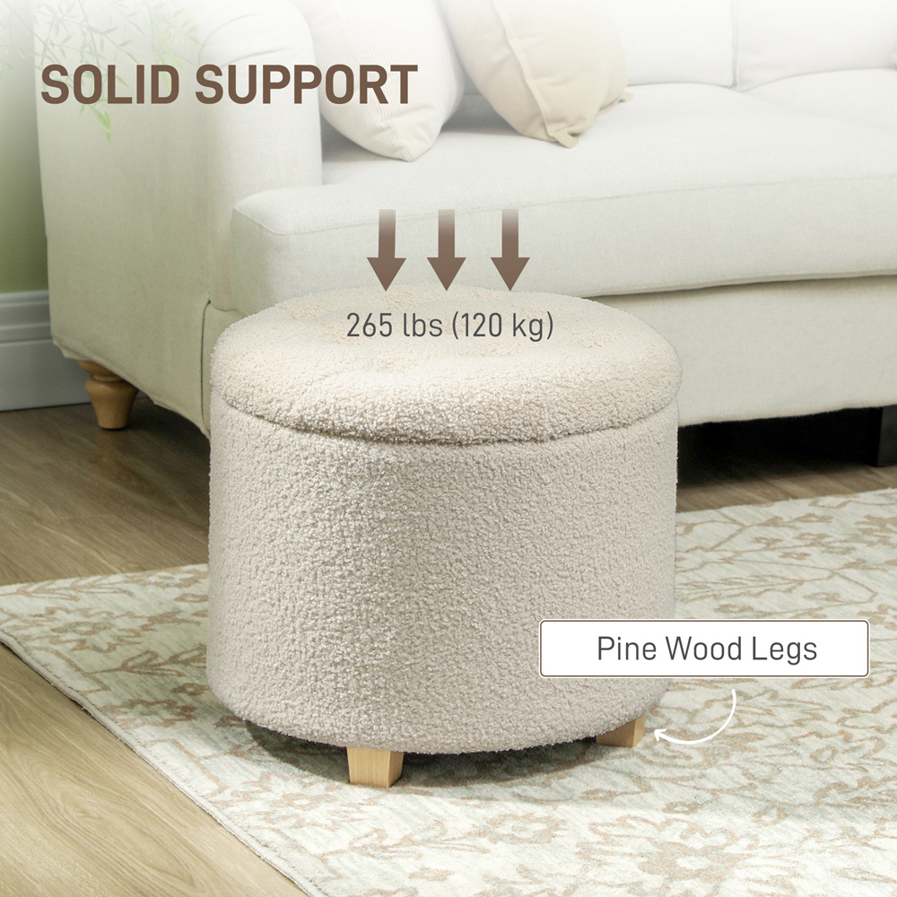 Portland Cream and White Round Teddy Fleece Ottoman Footstool Image 6