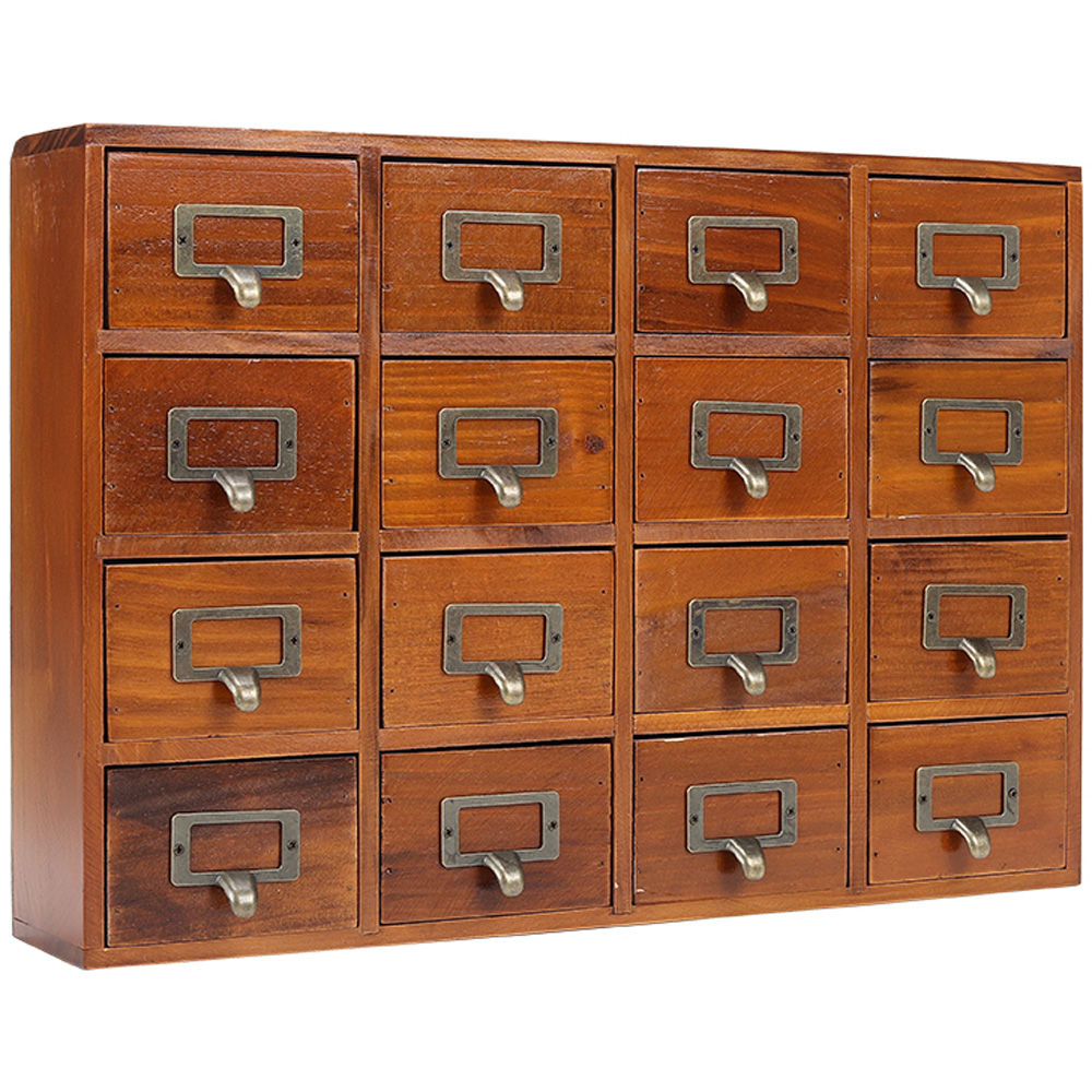 Living and Home 16 Drawer Vintage Wooden Drawer Organiser Box Image 5