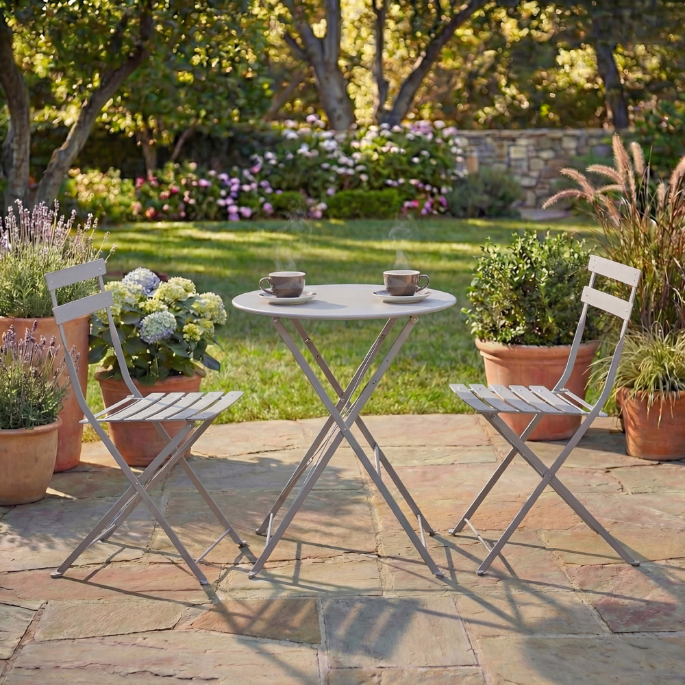 GARDEN VIDA Porto Metal 2 Seater Bistro Set Light Grey Image 4