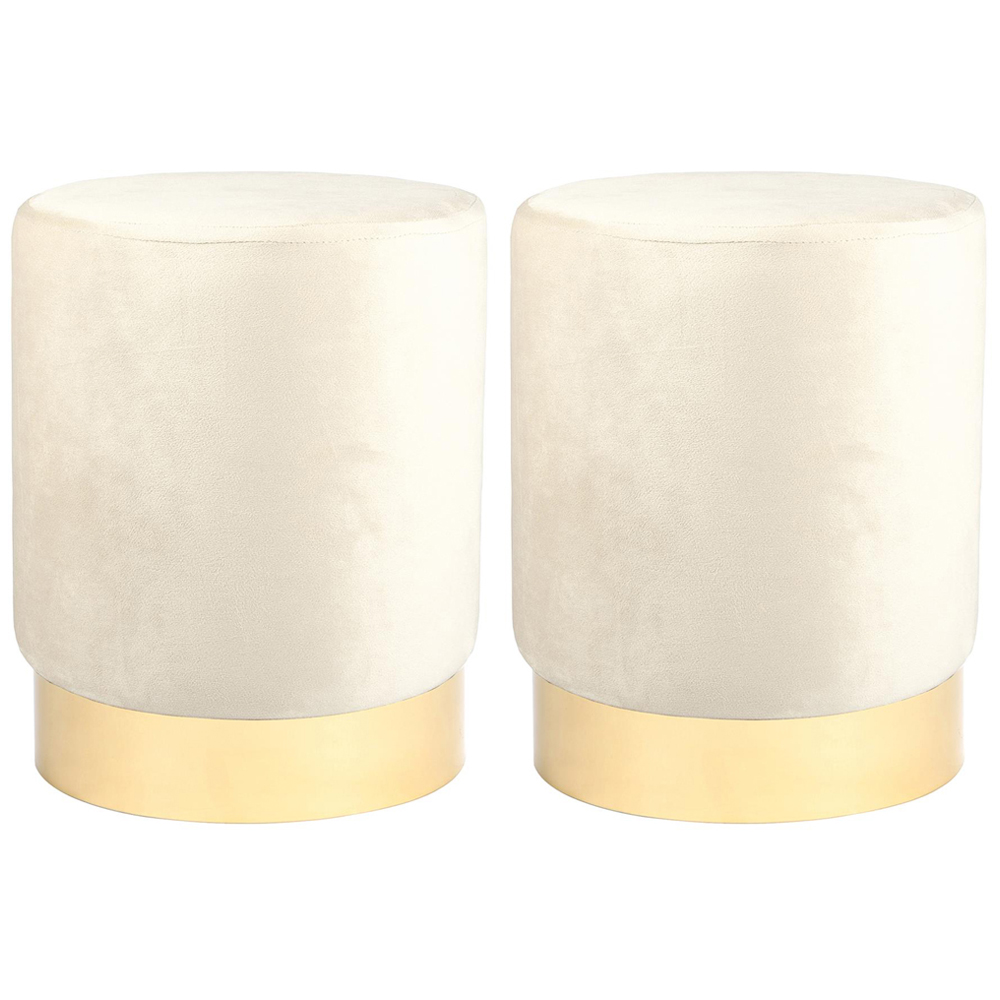 Harbour Housewares Cream Velvet Round Pouffe Set of 2 Image 2