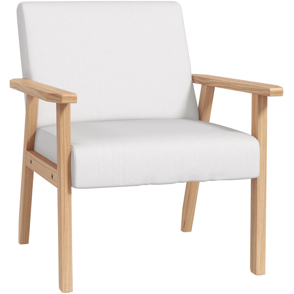 HOMCOM Cream White Wood Frame Accent Armchair with Linen Cushions Image 2