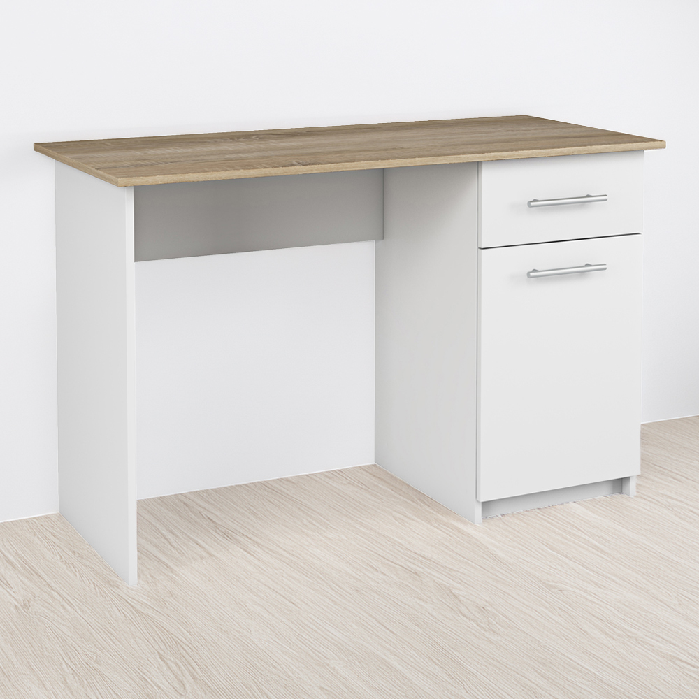 Kudl Mix Single Door Single Drawer Computer Desk Sonoma Oak and White Image 1