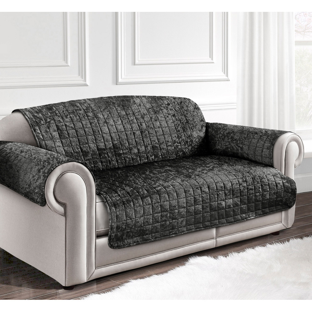 Homerepublic 2 Seater Charcoal Crushed Velvet Water-Repellent Sofa Protector Image 2