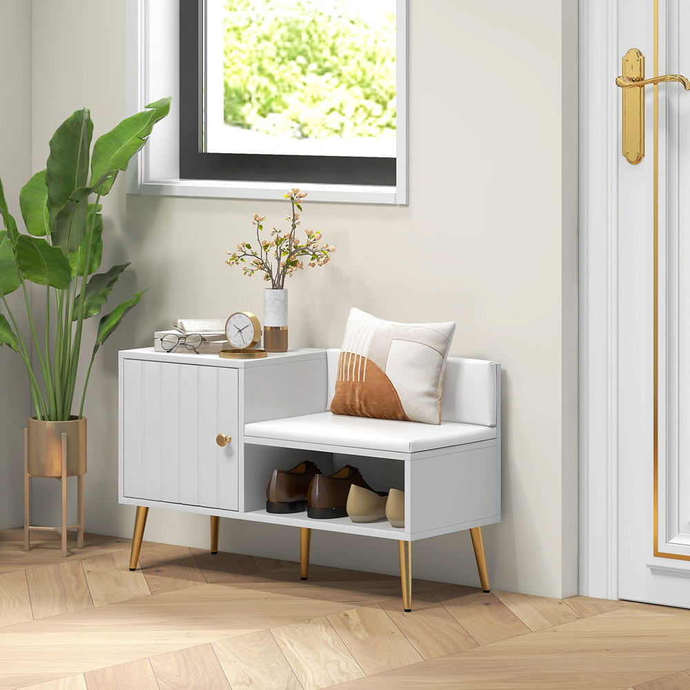 Portland White Upholstered Shoe Storage Cabinet Bench Image 4
