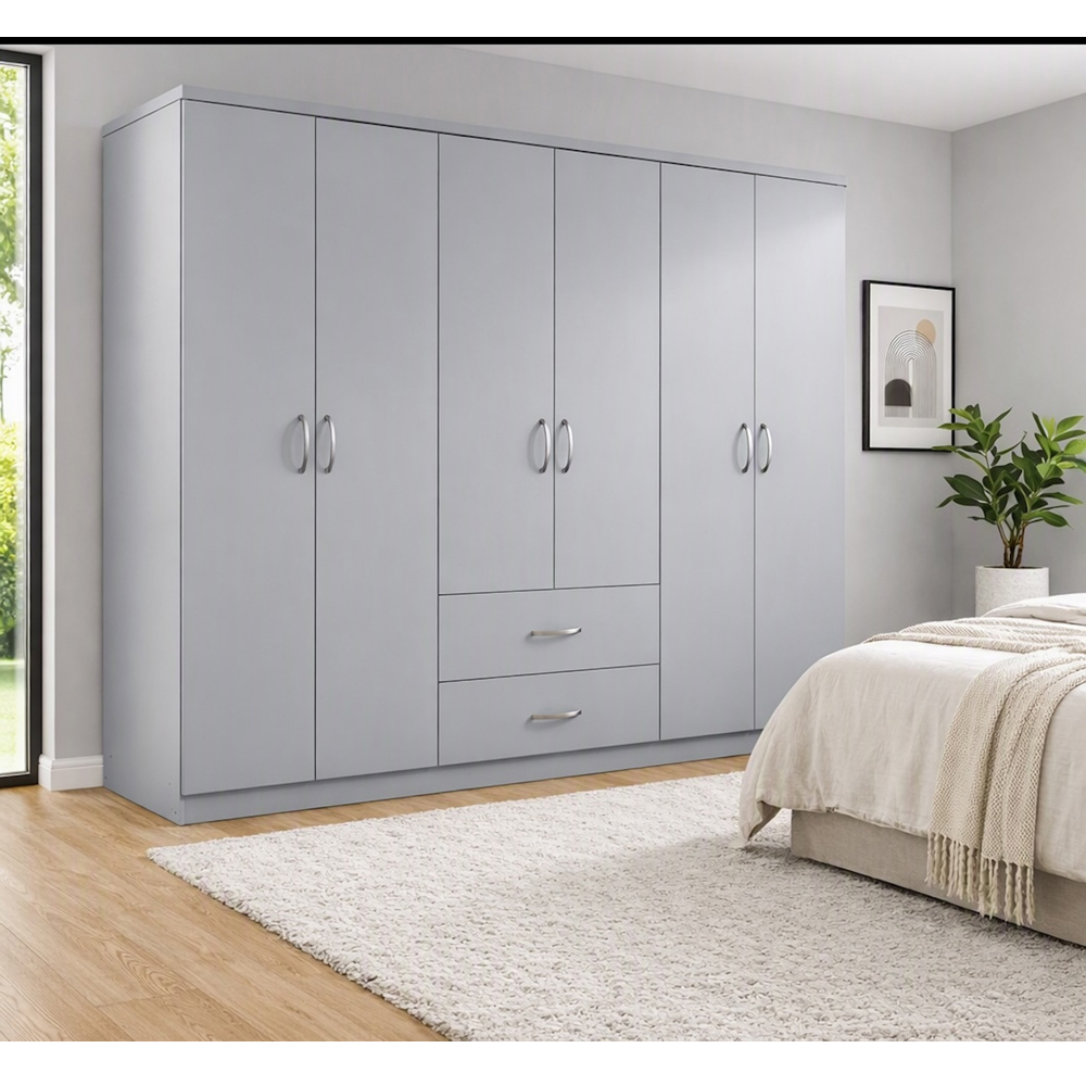 TJ'S Venice 6 Door 2 Drawer Grey Wardrobe Image 4