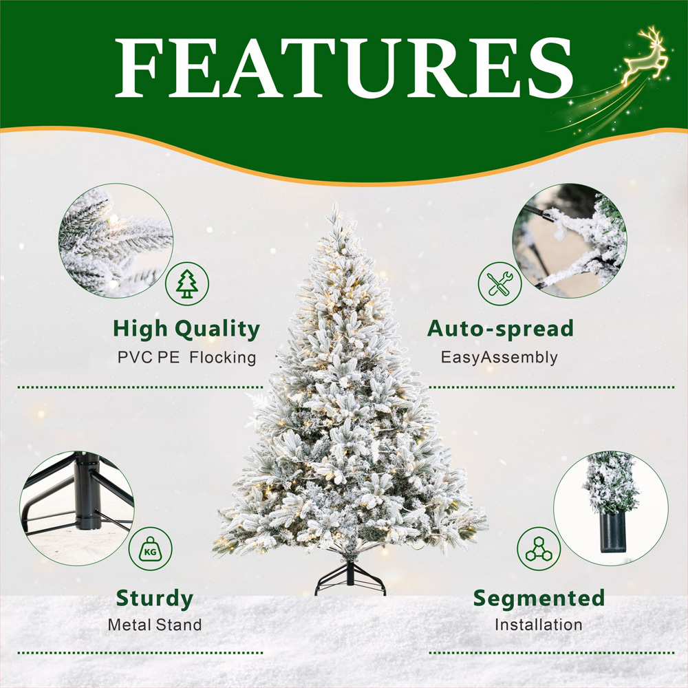 Abrihome 300 Warm White LED Pre-Lit Snow Flocked Artificial Christmas Tree with 800 Mixed Tips 6ft Image 8