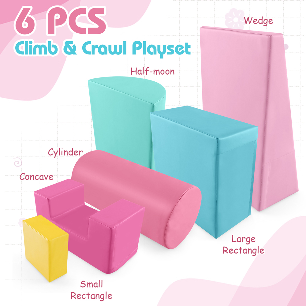 Costway Pink Foam Climbing Block Set with PU Cover 6 Piece Image 8