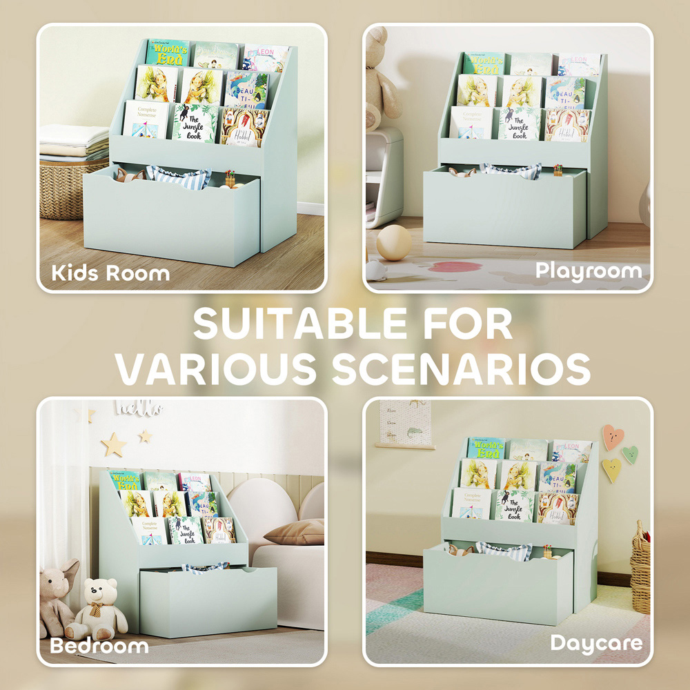 AIYAPLAY 3 Shelf Single Drawer Green Kids Bookcase Image 7