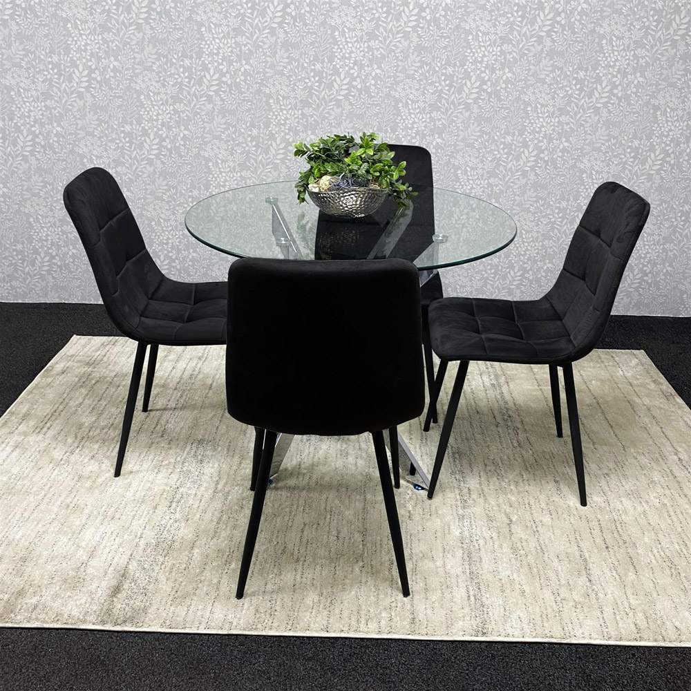 Kosy Koala 4 Seater Glass Round Dining Set Black Velvet Image 5