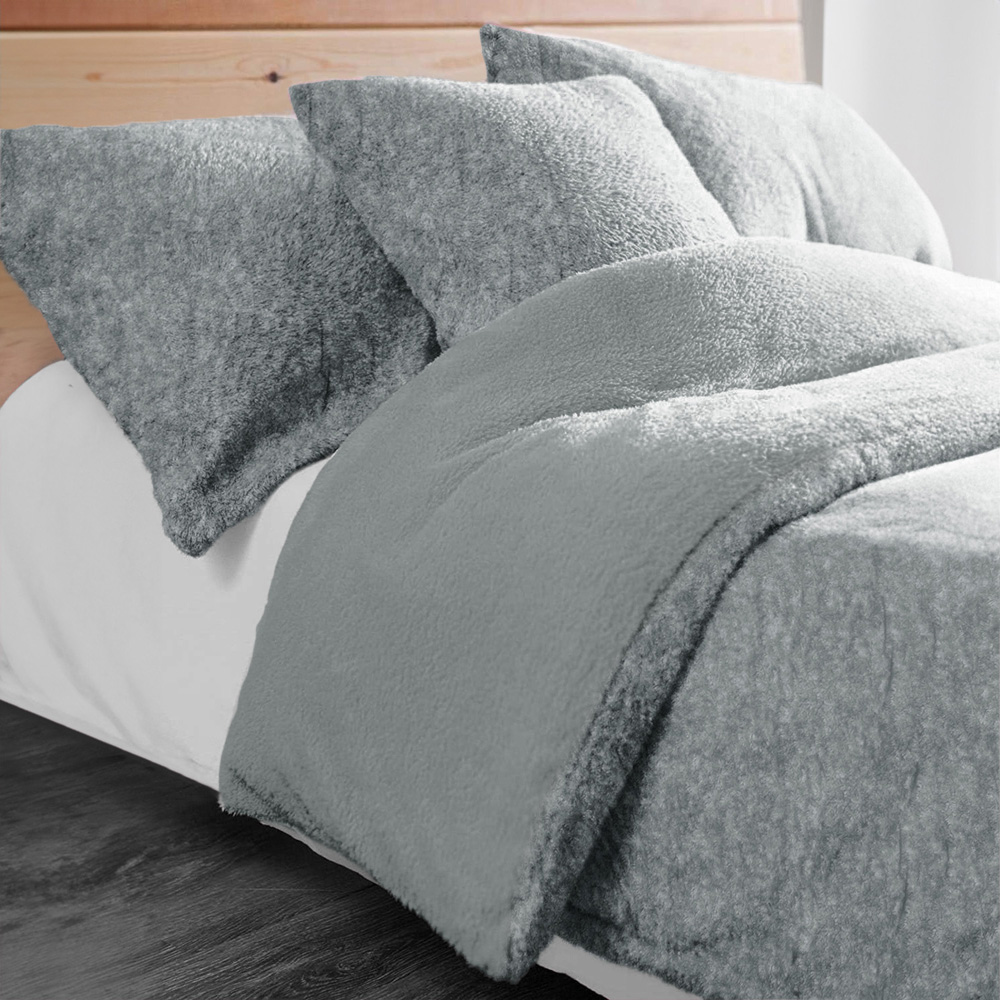 Velosso Single Charcoal Marl-Effect Teddy Fleece Duvet Cover Set Image 4