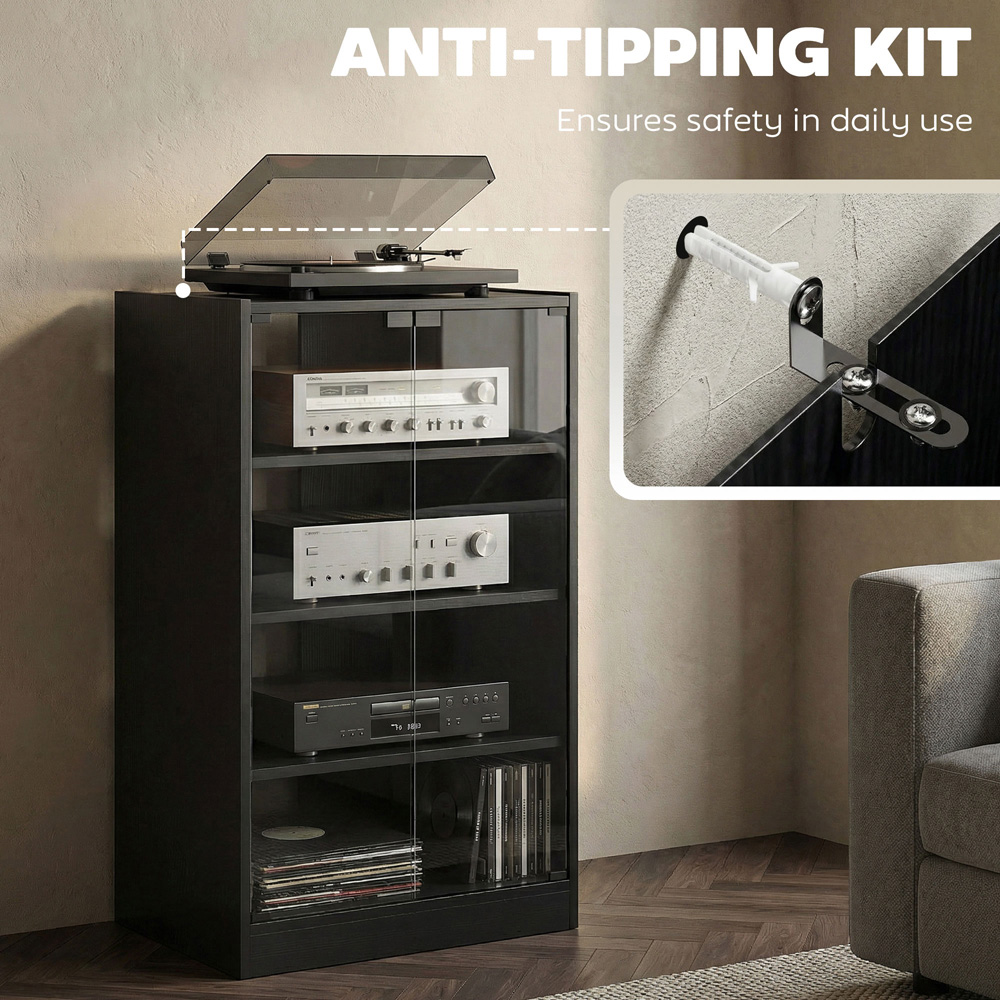 HOMCOM 4-Tier Black Wood-Effect Hi-Fi Stand with Adjustable Shelves Image 3