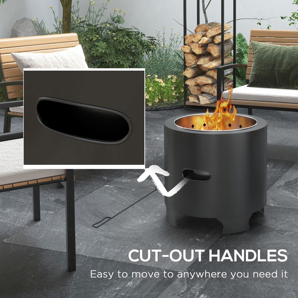 Outsunny Black Round Metal Bonfire Stove with Poker Fire Pit Image 6