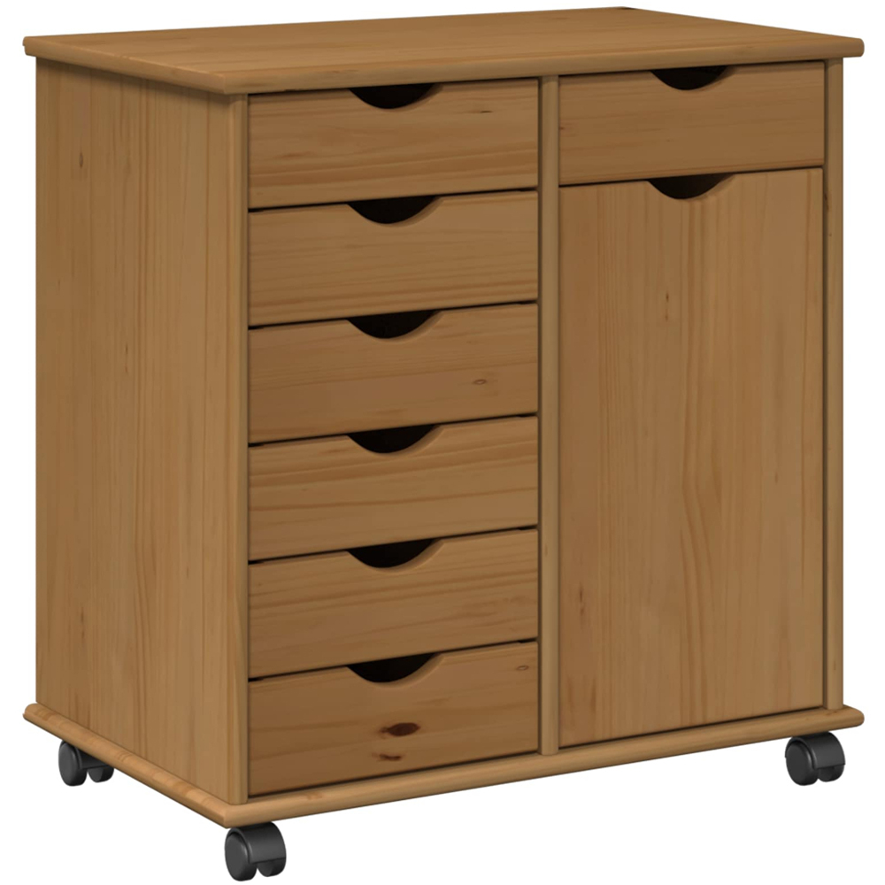 vidaXL Single Door 7 Drawer Honey Brown Rolling Storage Cabinet Image 2