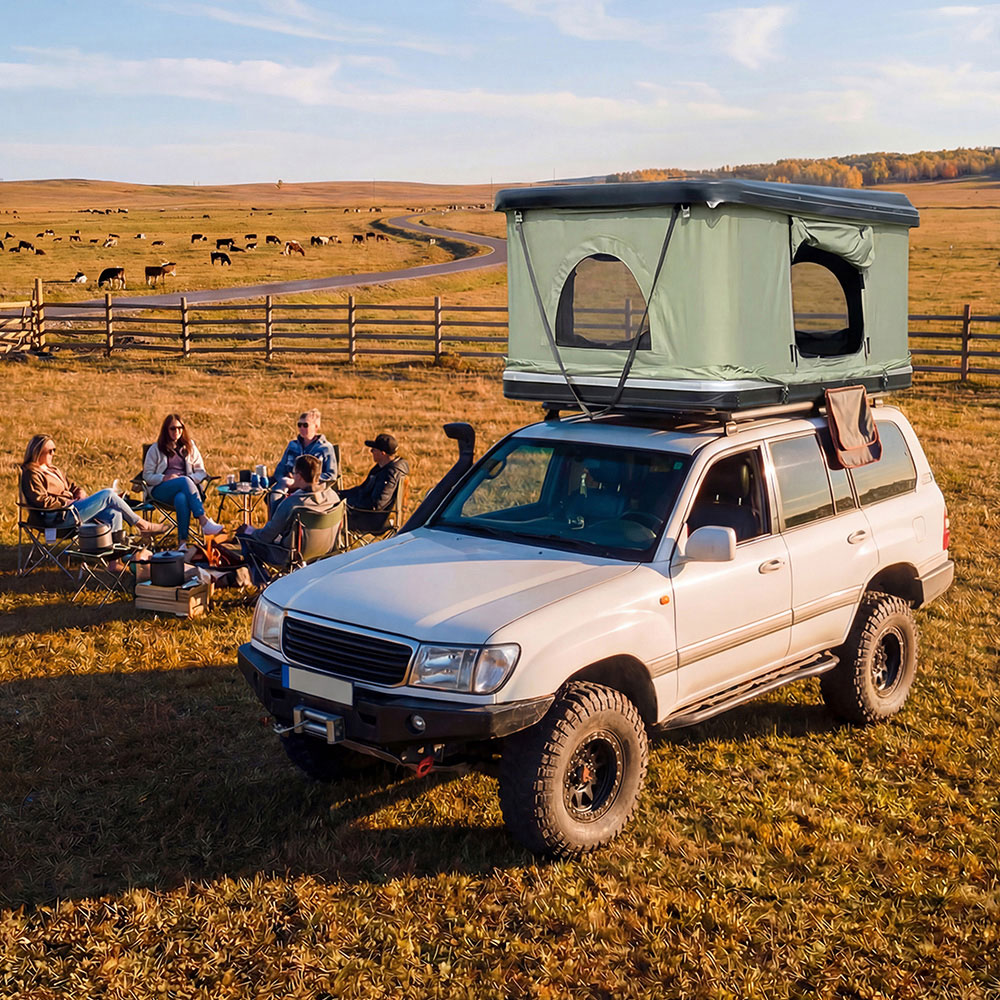 Living and Home Green Hard Shell Car Roof Tent with Retractable Ladder 210 x 130cm Image 2