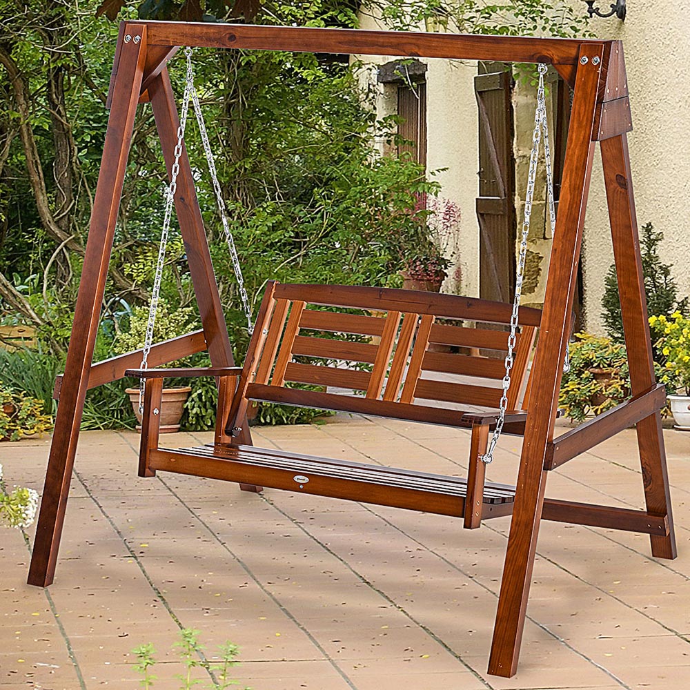 Outsunny 2 Seater Wooden Swing Chair Image 1