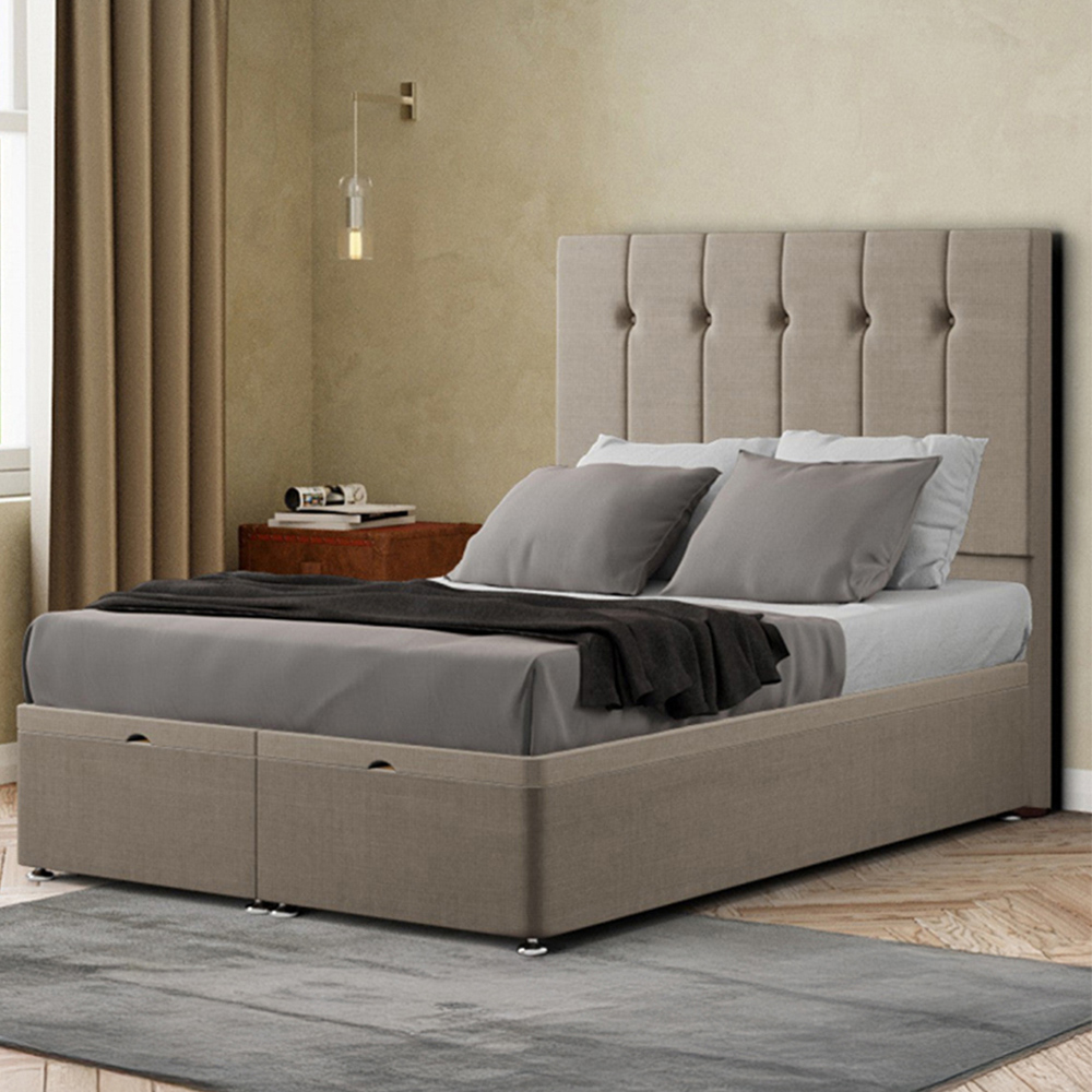 Portland Highland Small Double Beige Linen Ottoman Bed with Headboard Image 1