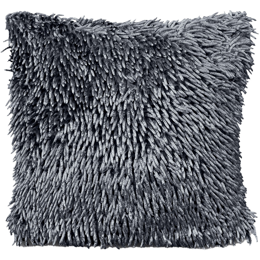 Velosso Charcoal Shaggy Chenille Filled Cushion 43 x 43cm 2 Pack Image 1