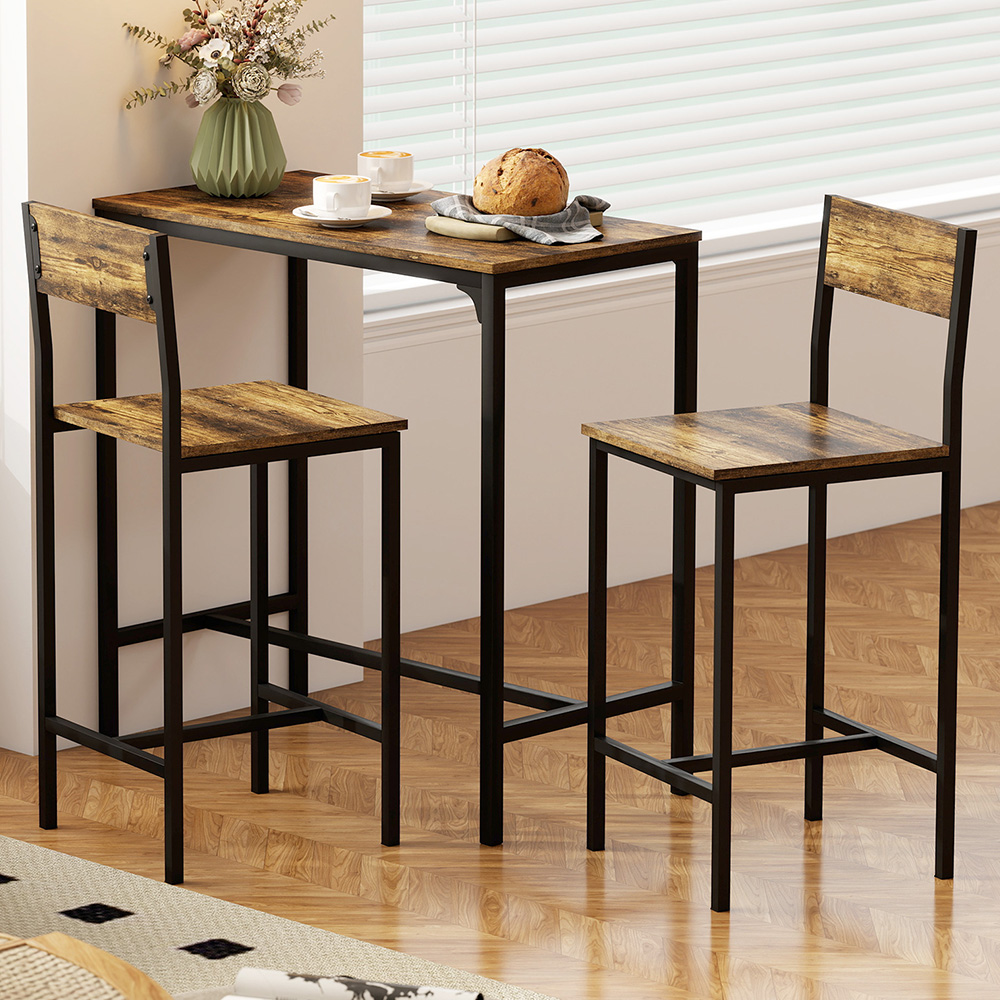 Portland 2 Seater Rustic Brown Bar Table and Stool Set Image 1