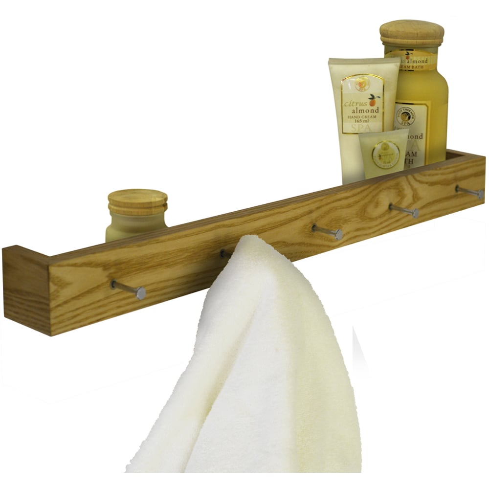Watsons Ellis 80cm Oak Floating Shelf with 5 Hooks Image 4