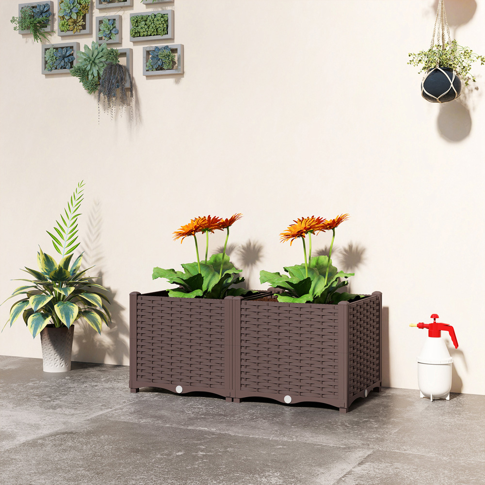 Outsunny Brown Plastic Self Watering Raised Garden Bed with Drainage Holes 37 x 40 x 80cm Image 4