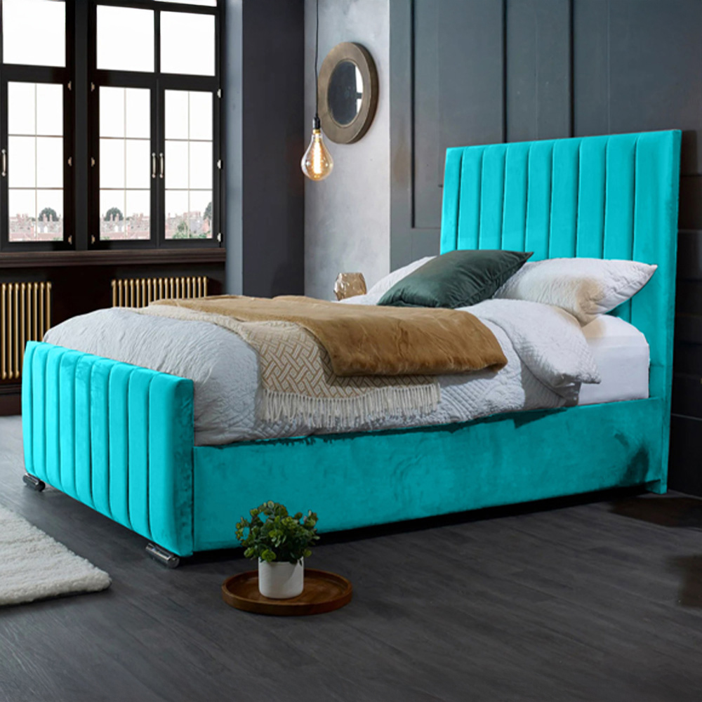 Eleganza Home Redding Super King Size Teal Plush Velvet Bed Frame with Headboard Image 1