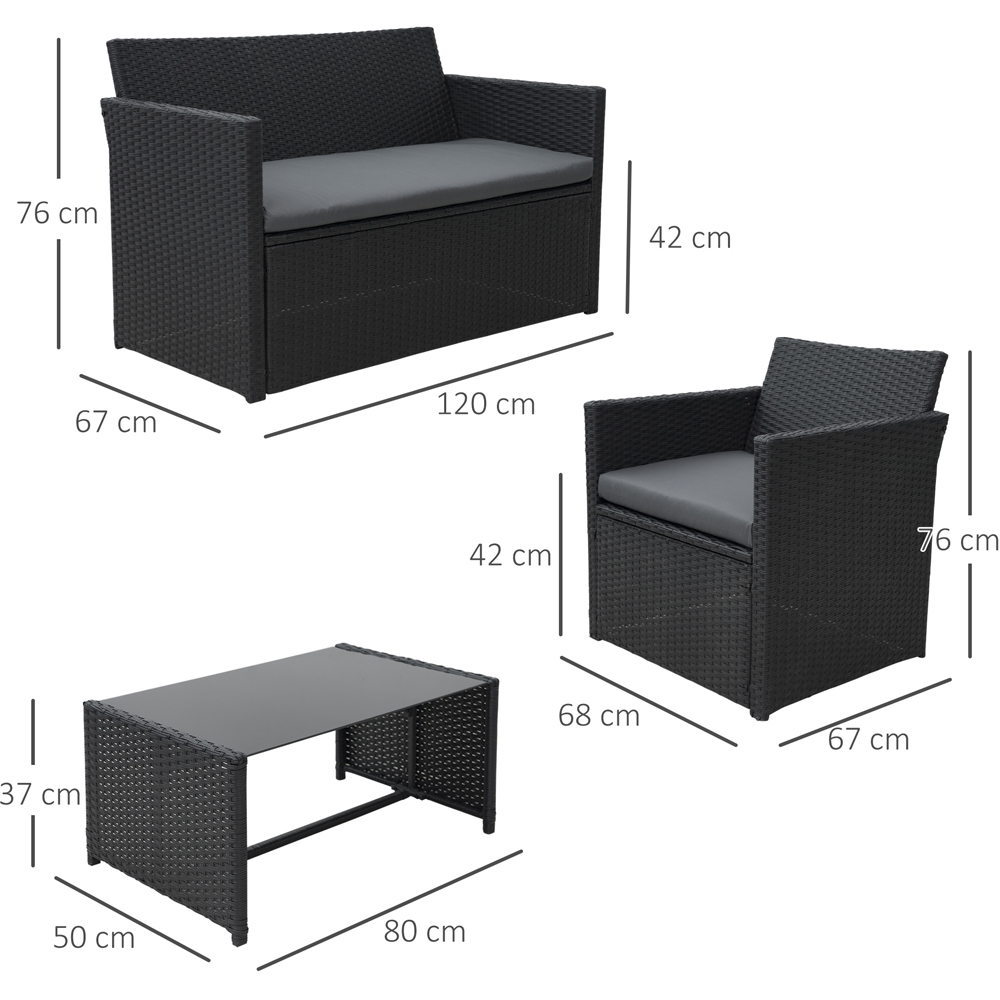 Outsunny 4 Seater Black and Grey PE Rattan Sofa Lounge Set Image 7