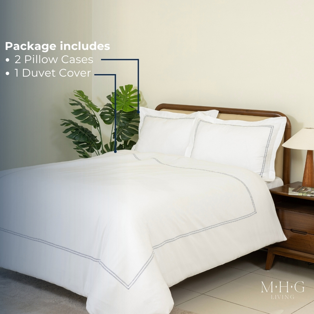 MHG Living King Size Oxford Navy 200 Thread Count Duvet Cover Set Image 2
