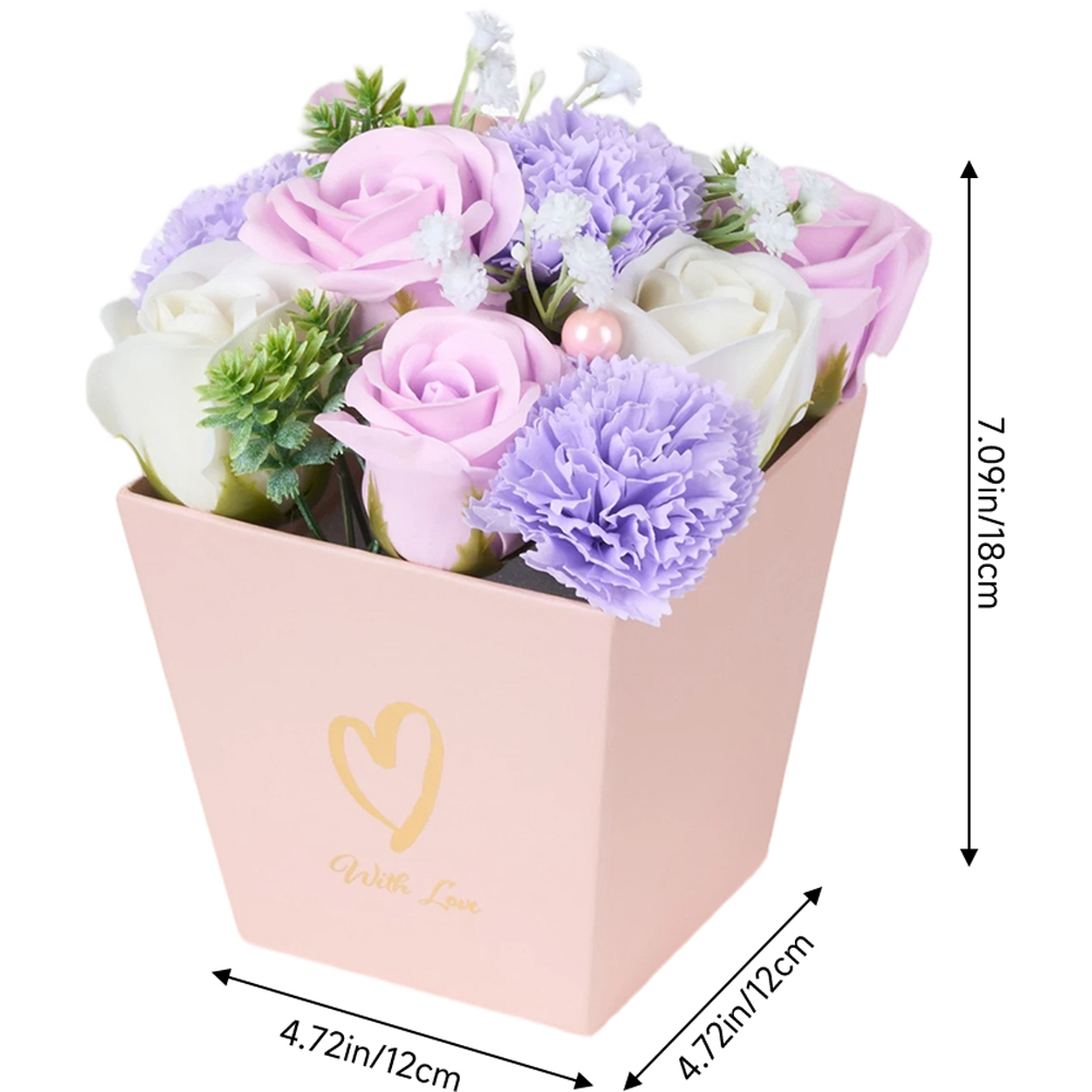 Living and Home Purple Rose and Carnation Soap Flower Bouquet Gift Box Image 8