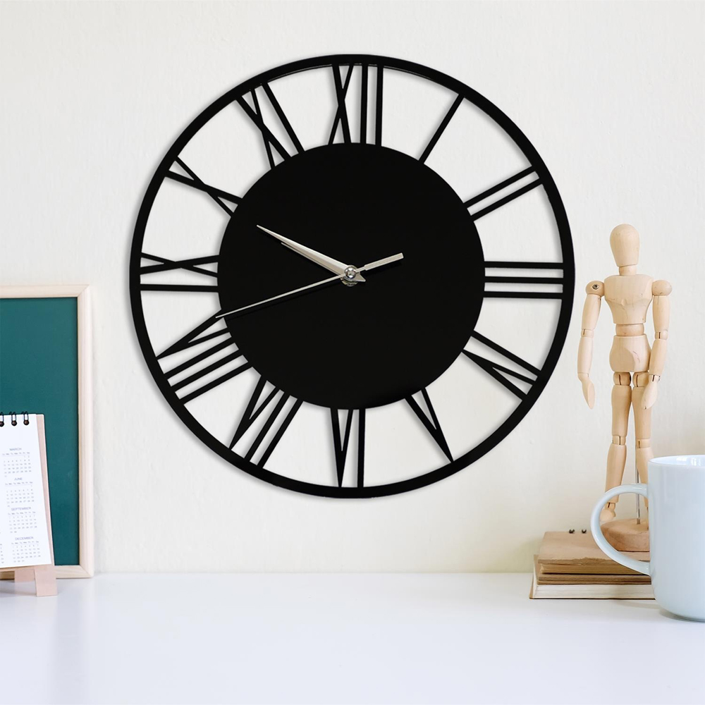 Walplus Black Acrylic Gloss Roman Wall Clock 30cm Image 2