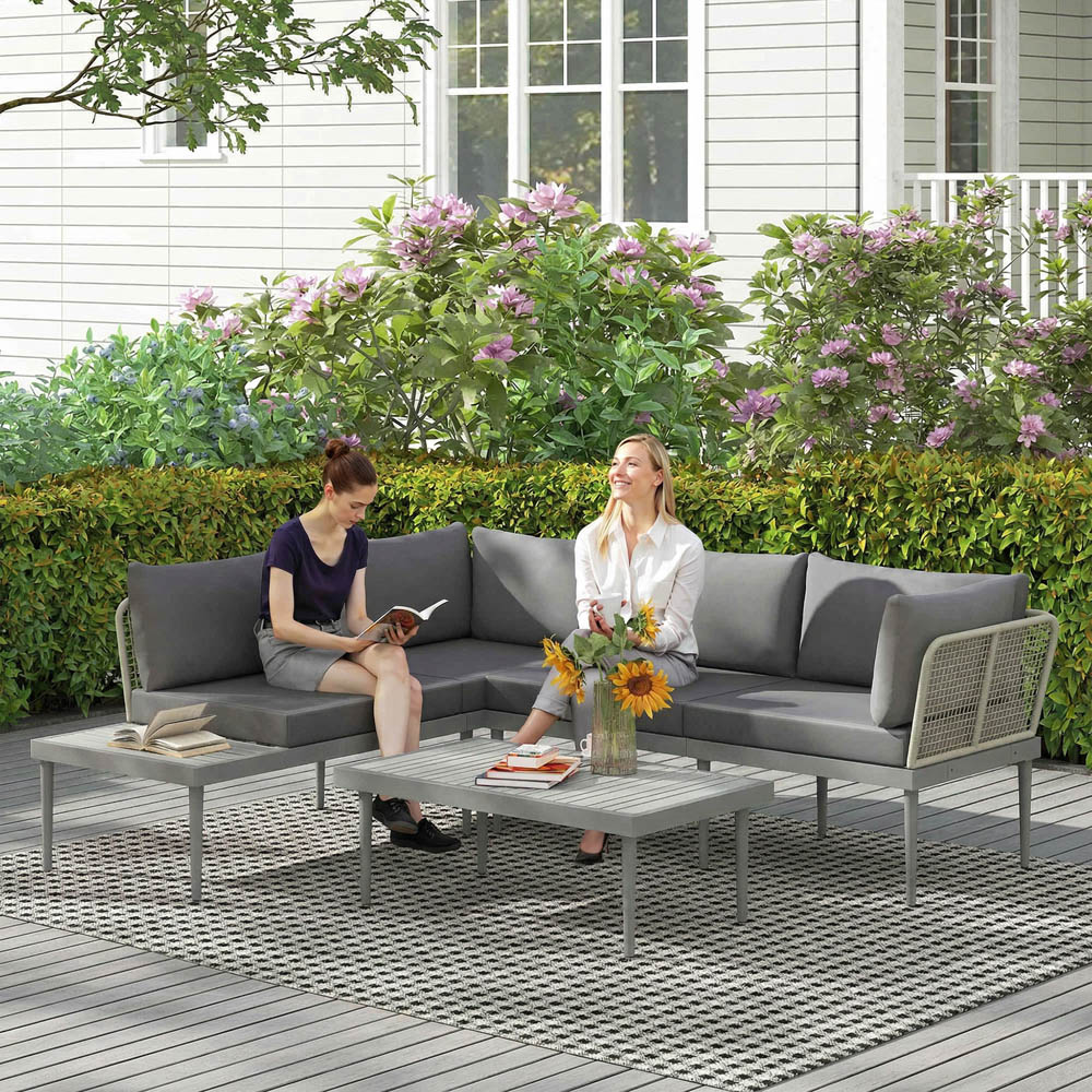 Outsunny 4 Seater Wicker Outdoor Corner Sofa Set Grey Image 2