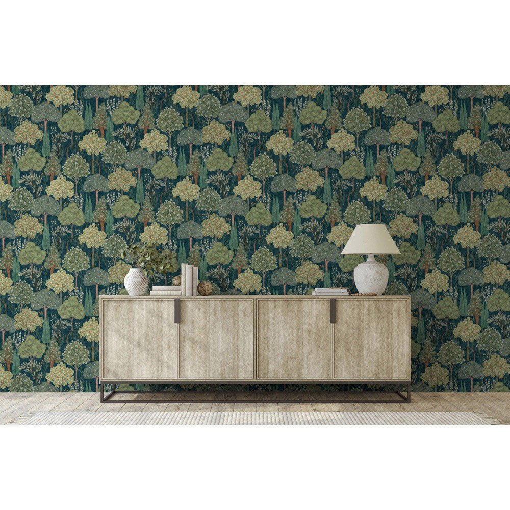 Esselle Home Persian Oasis Navy and Green Wallpaper Image 6