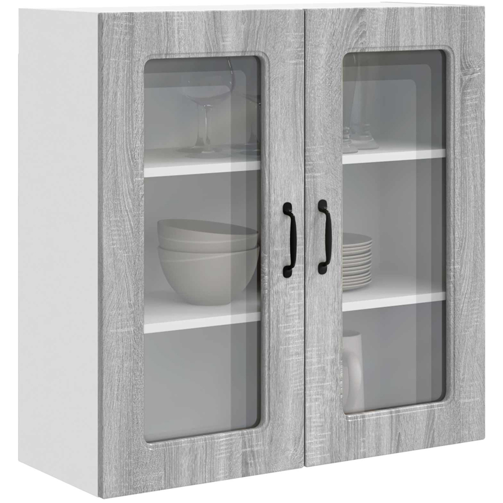 vidaXL 2 Glass Door Grey Sonoma Kitchen Wall Cabinet Image 3