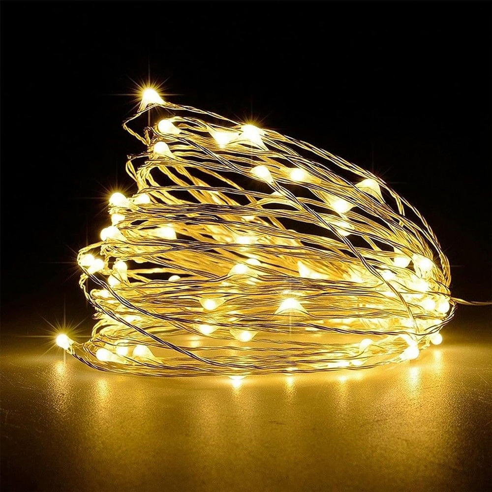 Shatchi 100 Warm White LED Silver Copper Wire Christmas String Light 10m Image 1
