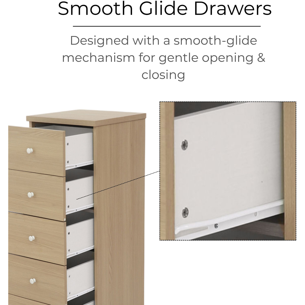 Core Products Freya 5 Drawer Smoked Oak Foil Finish Narrow Chest of Drawers Image 6