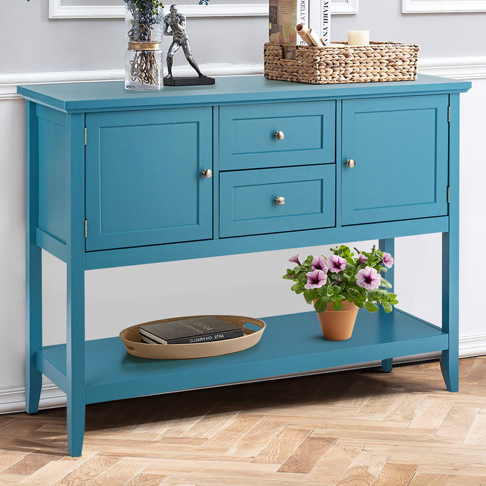 Costway 2 Drawer 2 Blue Wood Sideboard Wilko
