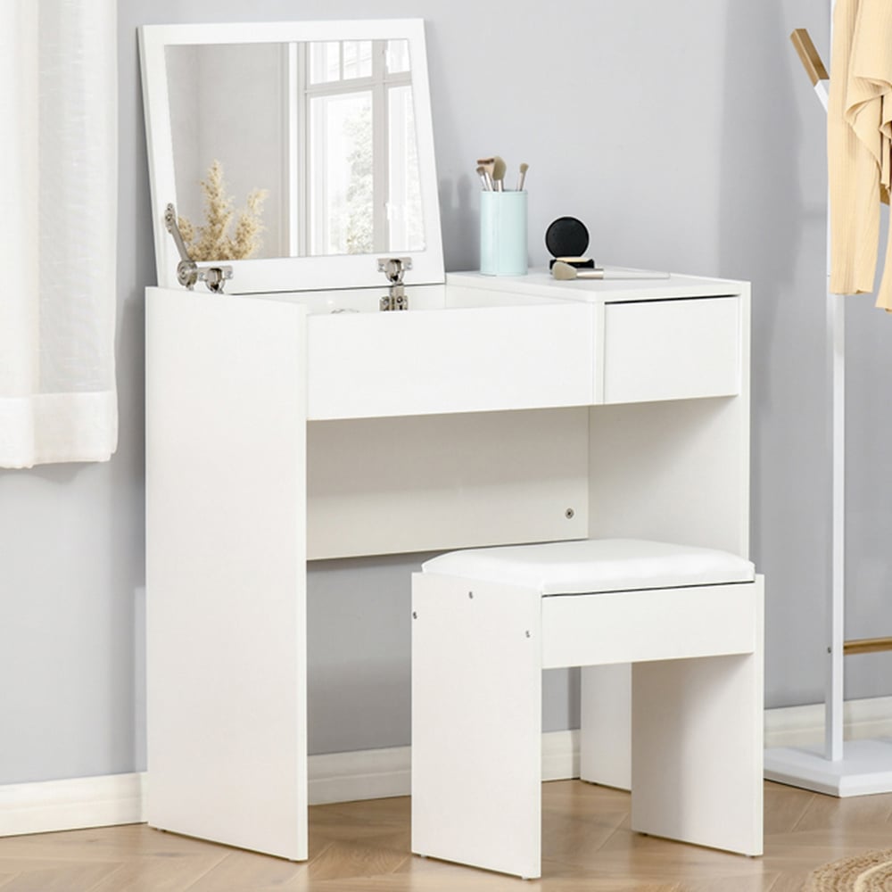 Portland White Dressing Table Set with Mirror Image 1