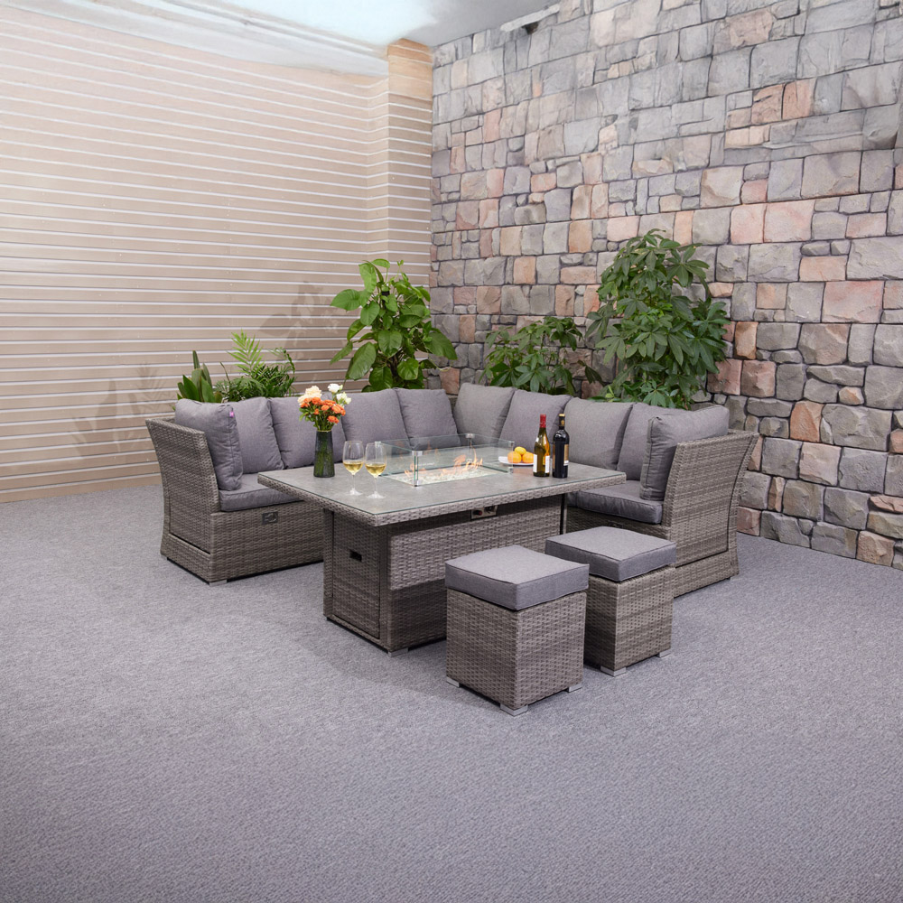Malay New Hampshire 9 Seater Grey Wicker Garden Corner Lounge Set with Fire Pit Image 6