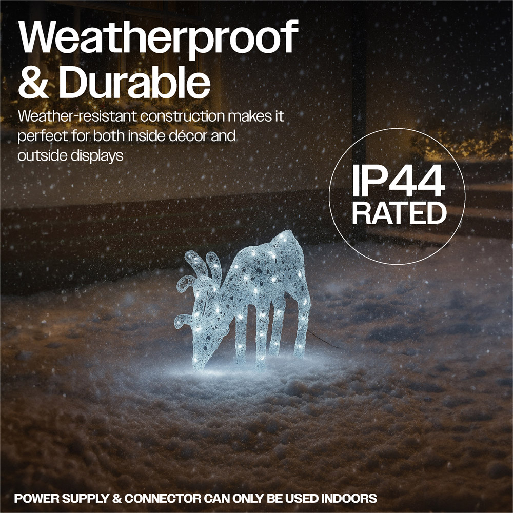 Xmas Haus Silver 60 White LED Head Down Deer Christmas Decoration 2ft Image 4