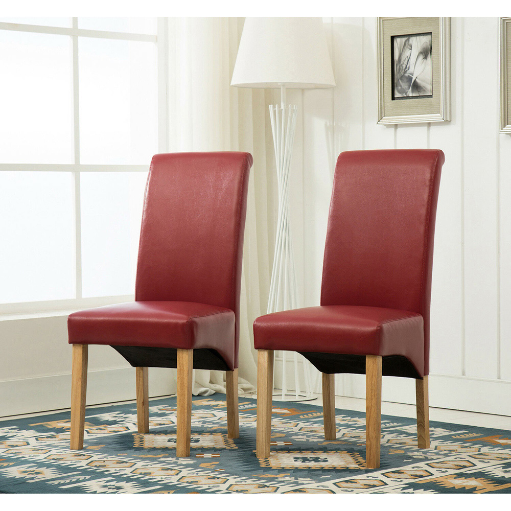 Set of 2 Red Faux Leather High Back Dining Chair Image 5