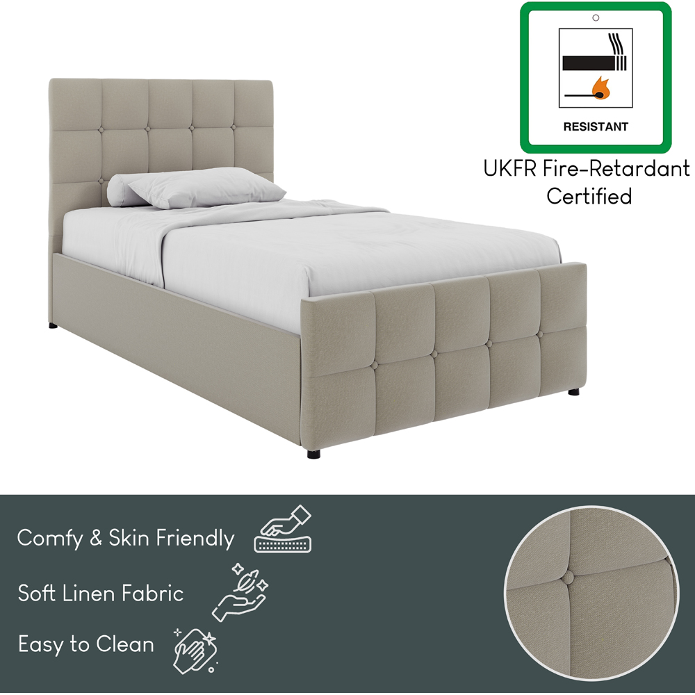 VIDA DESIGNS Valentina Single Beige Linen Ottoman Bed with Padded Headboard Image 7