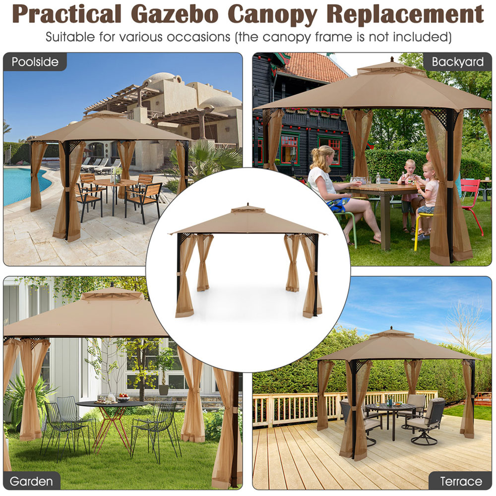 Costway 368 x 303cm Brown Gazebo Replacement Top with Air Vent and Drainage Holes Image 6
