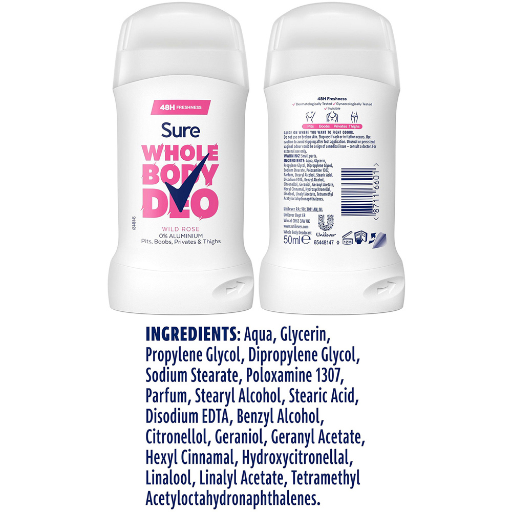 Sure Wild Rose Whole Body Odour Control Deodorant Stick 50ml 6 Pack Image 7